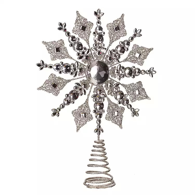 Silver Glittery Bejewelled Snowflake Tree Topper | Kirkland's Home