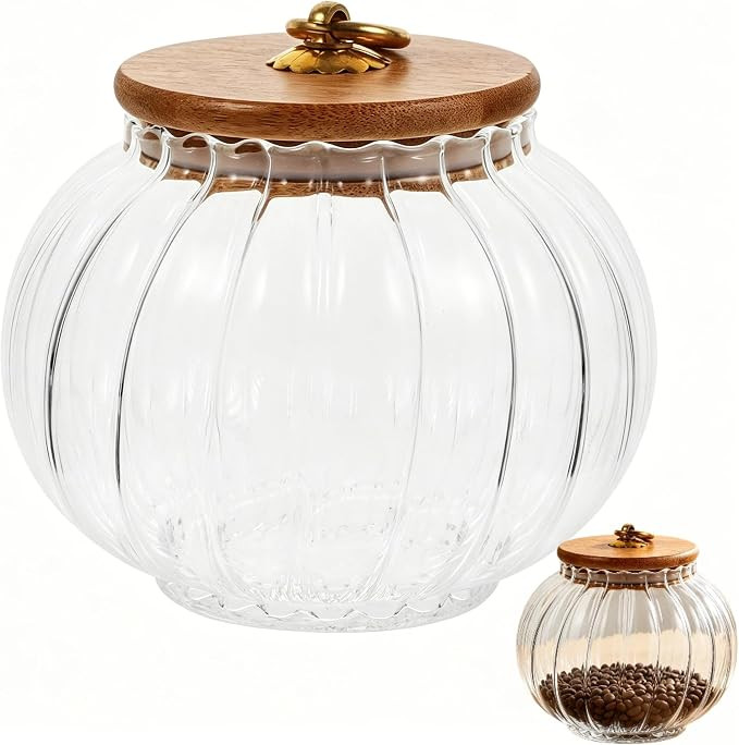 Pumpkin Glass Food Jar with Bamboo Lid, 800ML Halloween Storage Container | Natural bamboo cover ... | Amazon (US)