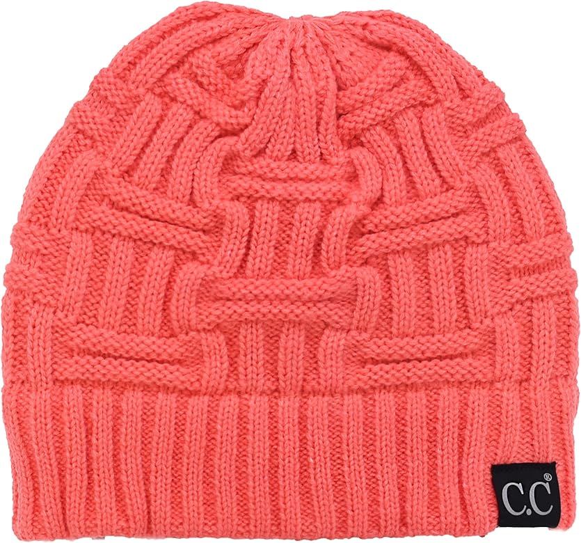 C.C Trendy Lightweight Winter Warm Chunky Soft Stretch Cable Knit Stylish Skull Hat Cap | Amazon (US)