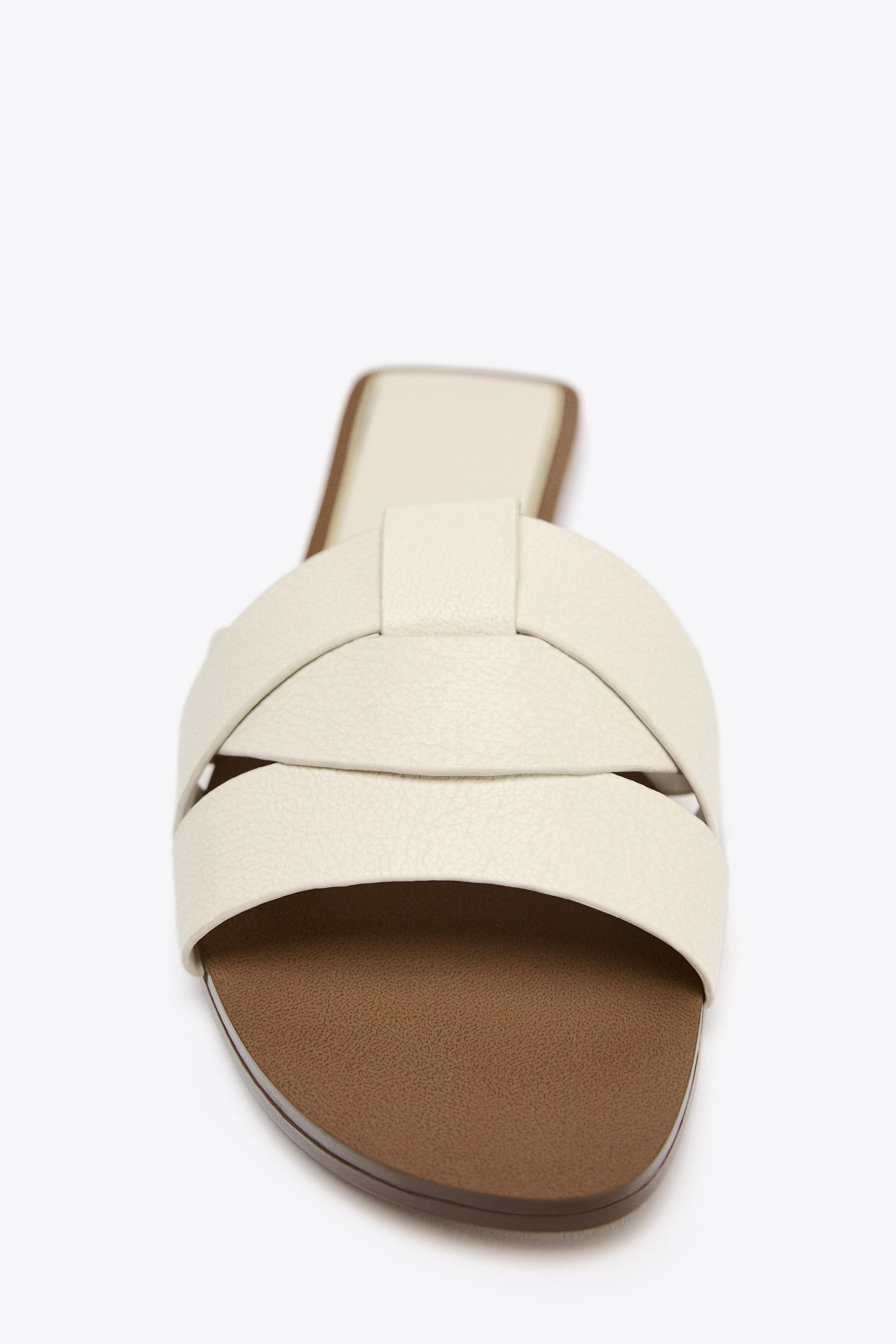 FLAT CRISS-CROSS LEATHER SLIDER SANDALS | Zara UK