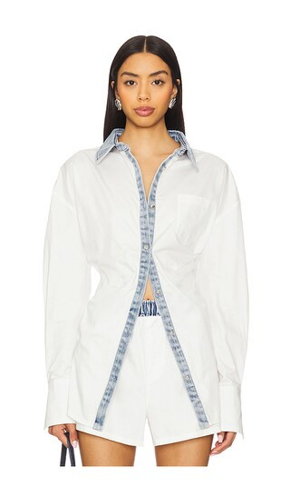 Gill Oversized Shirt in White & Coastline | Revolve Clothing (Global)