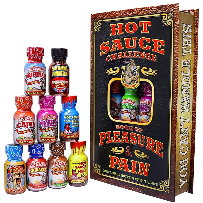 Hot Sauce Challenge Book Of Pleasure & Pain - 12 – 0.75 Ounce Bottles Gift Set - Perfect Premiu... | Amazon (US)