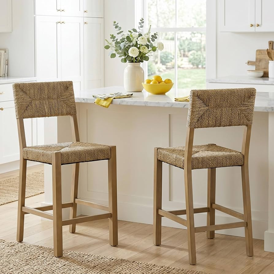 DUHOME Rattan Bar Stools Set of 2, 24'' Bohemian Counter Height Stool with Woven Seagrass Seat an... | Amazon (US)