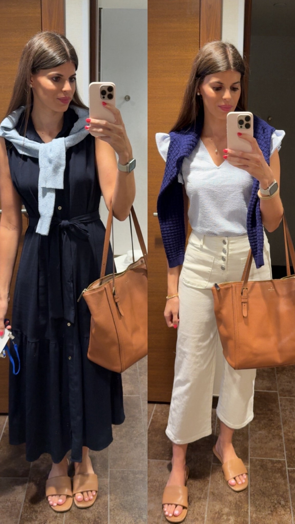 Navy, light blue, white and tan color combo  

#LTKWorkwear #LTKStyleTip #LTKFindsUnder50