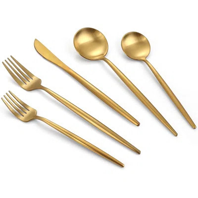 20-Piece Matte Gold Stainless Steel Flatware Set, Satin Finish Cutlery For Home And Restaurant, Dishwasher Safe Tableware Service For 4 | Wayfair North America