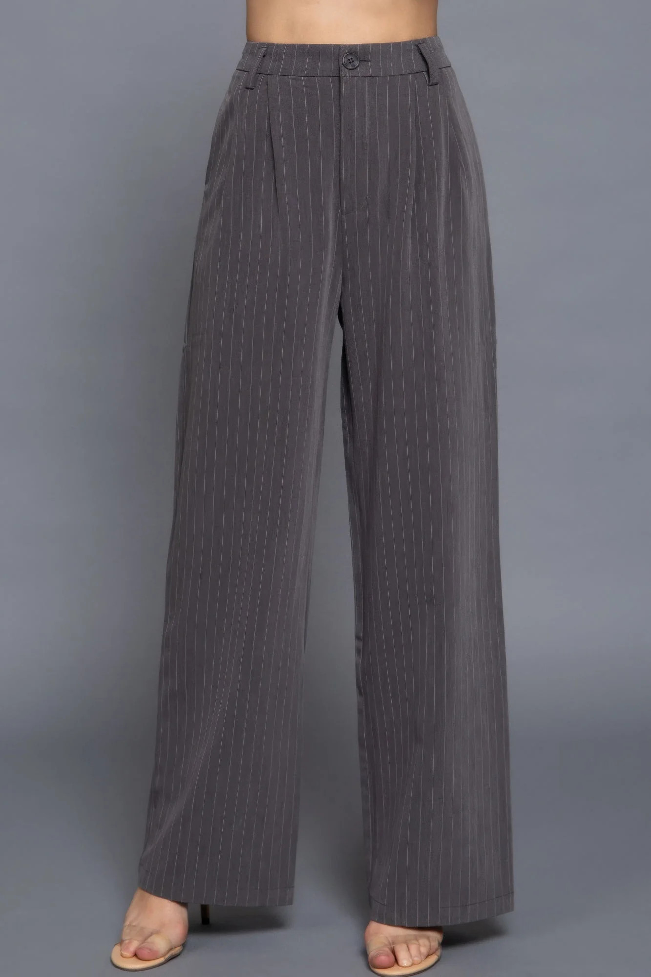 FASHNZFAB Women's Pin Stripe Woven Straight Pants | Shop Simon