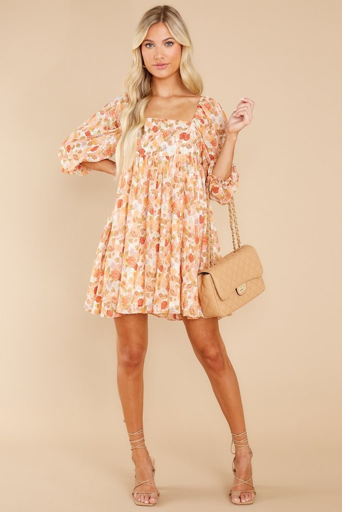 Something's Getting Started Apricot Floral Print Dress | Red Dress 