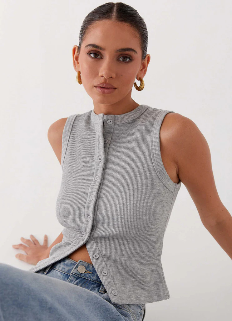 Blair Buttoned Tank Top - Grey Marle | Peppermayo (Global)