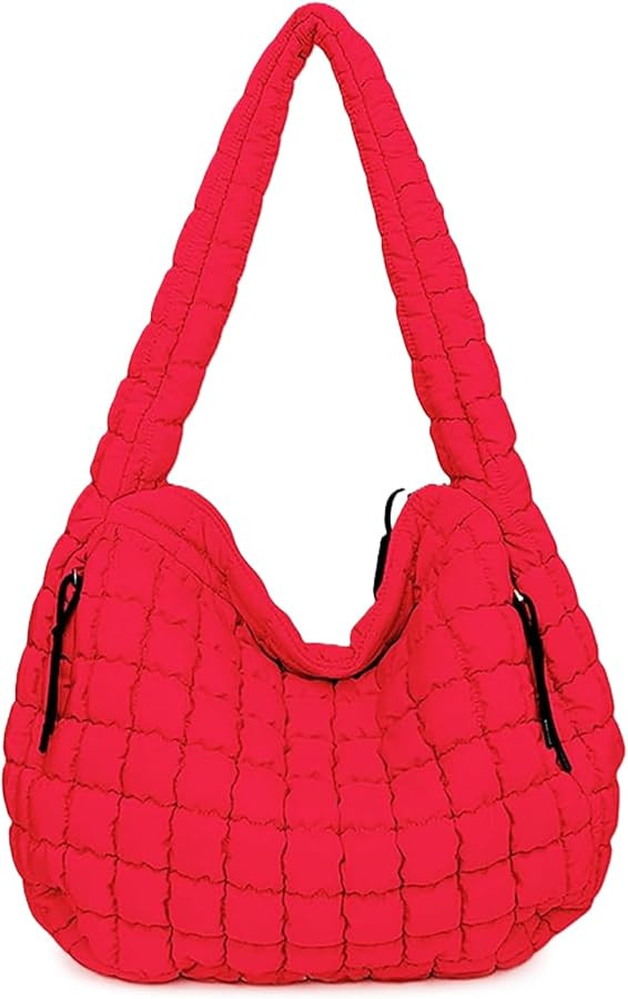 Quilted Puffer Hobo Bag, Large Nylon Crossbody Shoulder Tote, Lightweight Puffy Handbag with Zipp... | Amazon (US)