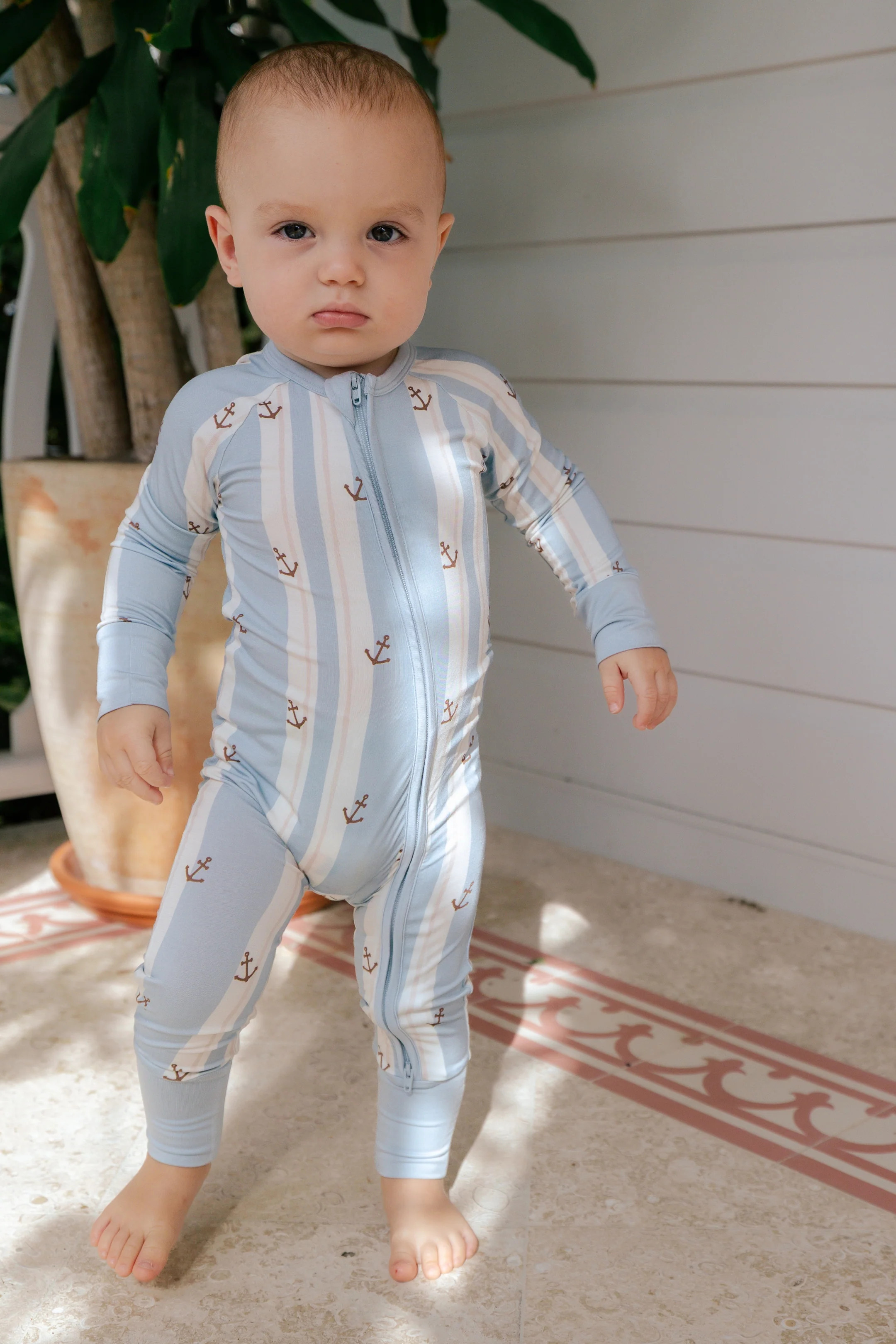 Anchored Stripe Zipper Romper | Cute Boys Pajamas | In My Jammers | In My Jammers