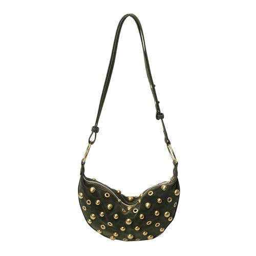 OWGSEE Studded Purse Trendy Studded Handbag Hobo Crescent Bags Y2K Shoulder Bag Suede Purses for Women (Green) | Amazon (US)