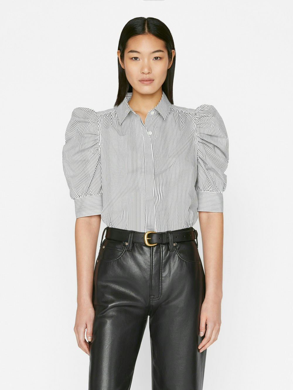 Ruched Puff Sleeve Shirt -- Noir Multi | Frame Denim