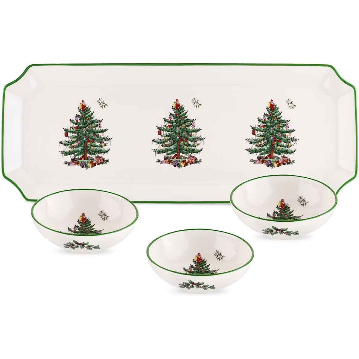Spode Christmas Tree Rectangular Tray with Dipping Bowls, 4 Piece Holiday Serveware Set - Fine Ea... | Target