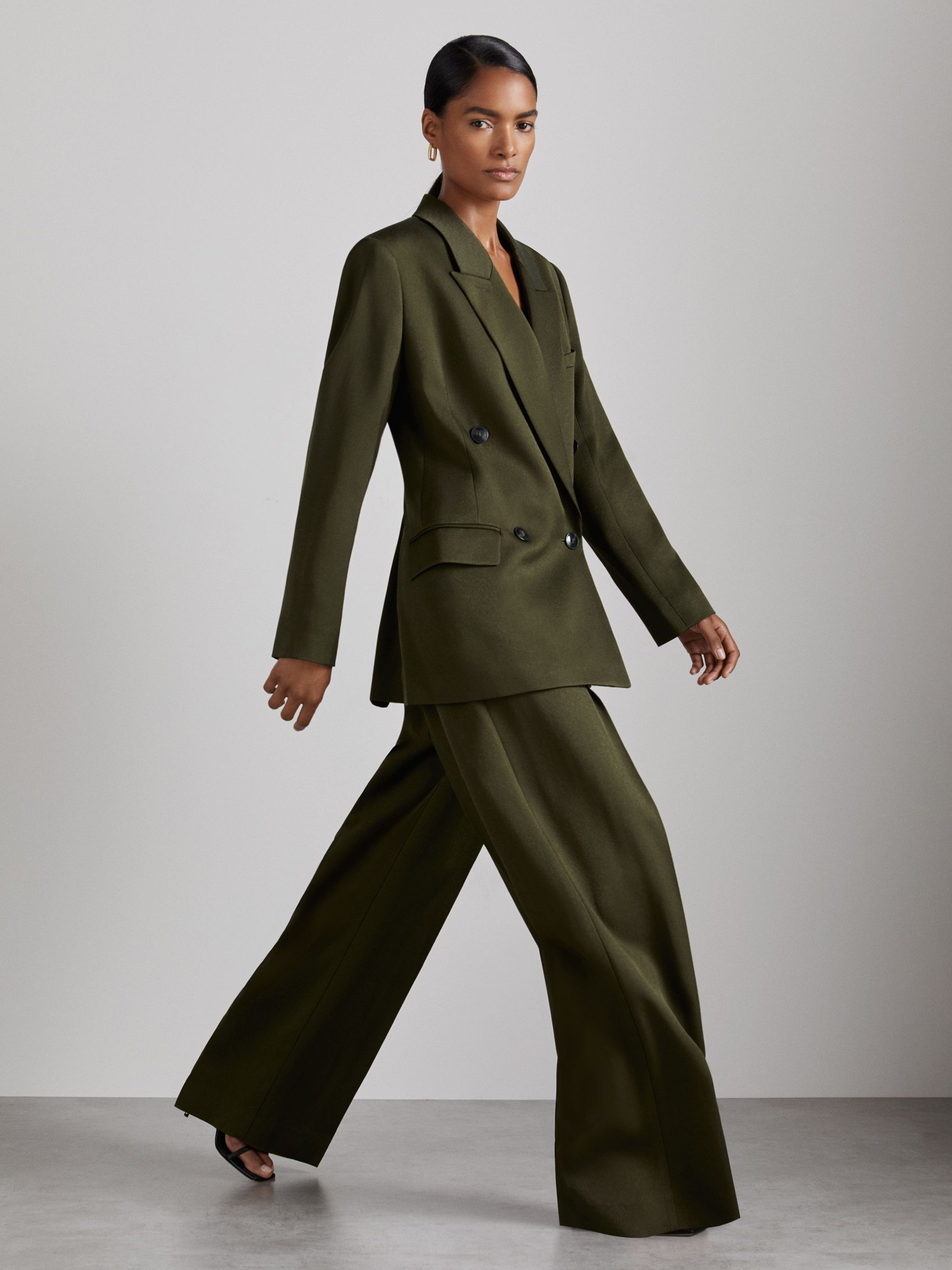 Atelier Double-Breasted Crepe Suit Jacket in Green | Reiss US