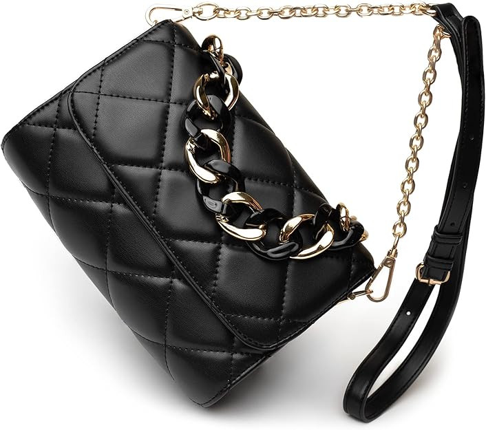 Before & Ever Small Purse - Quilted Black Crossbody Bag for Women - Gold Chain Clutch Purse Bag f... | Amazon (US)