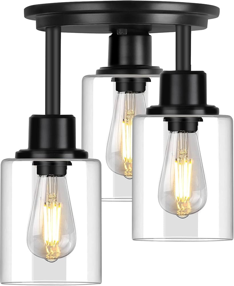 Semi Flush Mount Ceiling Light, 3-Light Close to Ceiling Light Fixtures, Matte Black Kitchen Ligh... | Amazon (US)