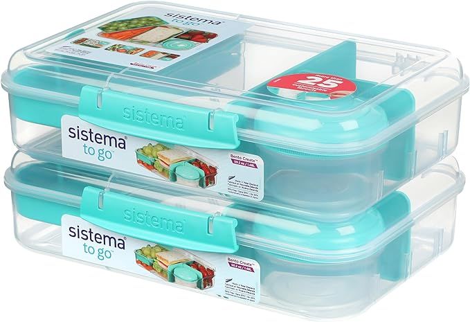 Sistema Bento Create To Go 6-Cup Food Storage Container with Lid and Dividers, 2-Pack, Minty Teal... | Amazon (US)