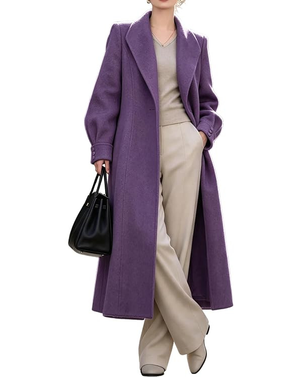 Women's Trendy Belted Lapel Collar Open Front Long Wool Coats | Amazon (US)