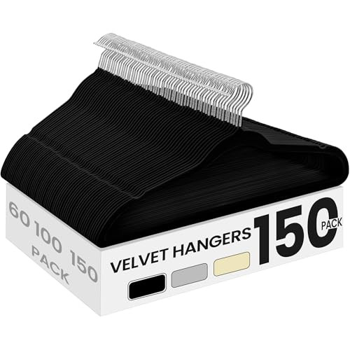 SONGMICS Velvet Hangers 150 Pack, Non-Slip Clothes Hangers with Silver-Colored Swivel Hooks, Slim Space-Saving for Closet, Heavy-Duty, Black UCRF046BZ03S | Amazon (US)