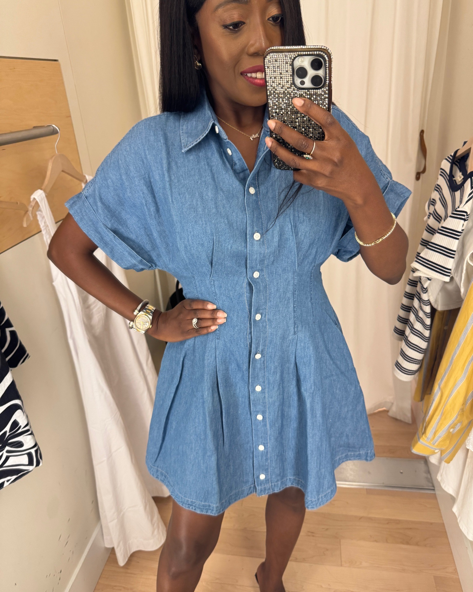 Save an extra 30% off on sale items including this denim mini dress. 
True to size. Wearing a small. 

Summer Outfits, Wear to Work, Summer Dress, Dress, Ootd,

#LTKootd #LTKOver40 #LTKSaleAlert