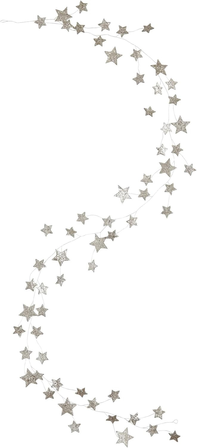 Creative Co-Op 72 Inch Cardboard Glitter Star Garland, Silver Finish | Amazon (US)