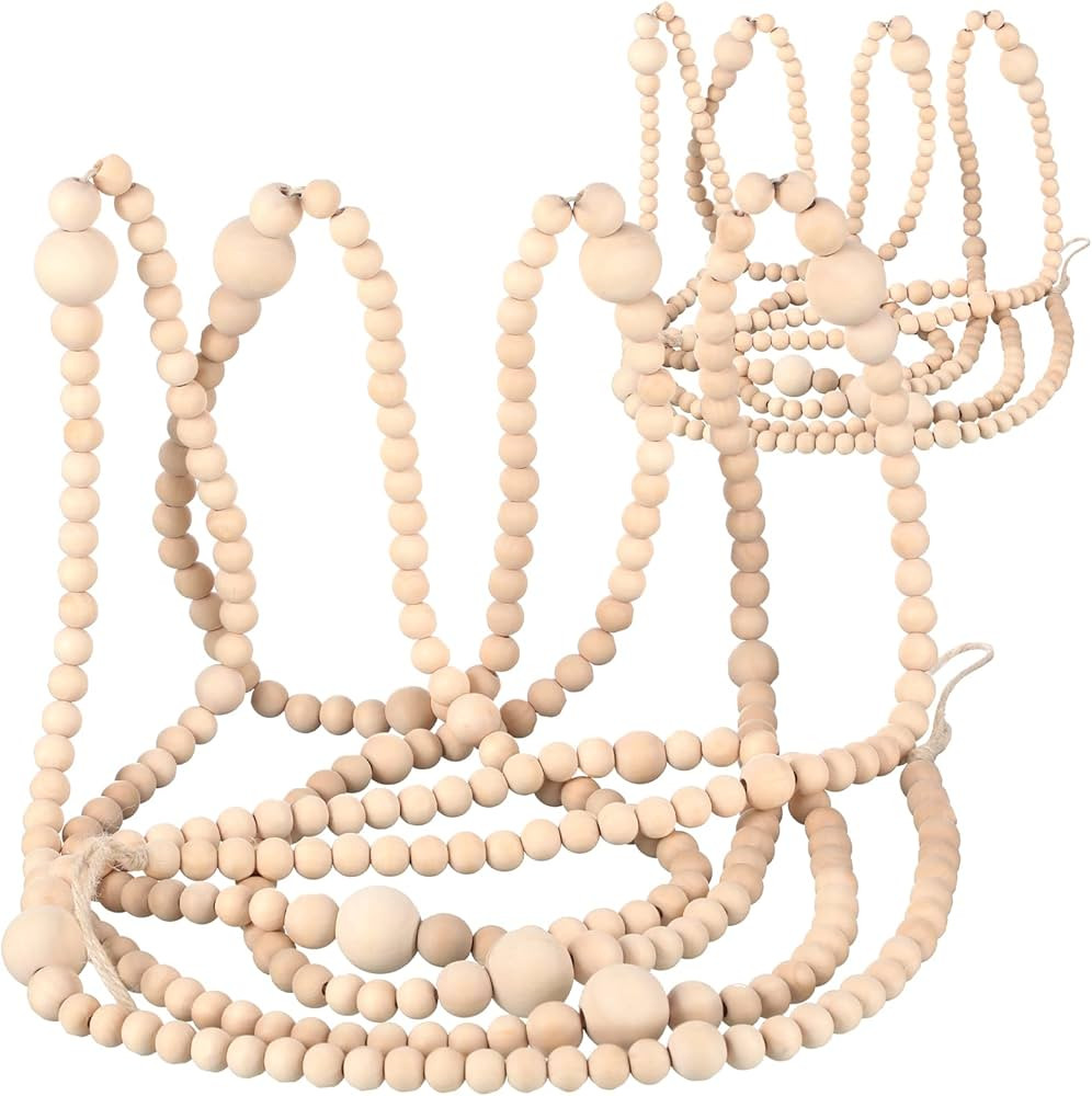 2 Pcs 24 Feet Christmas Wooden Bead Garland Xmas Farmhouse Beads Christmas Tree Farmhouse Decor R... | Amazon (US)