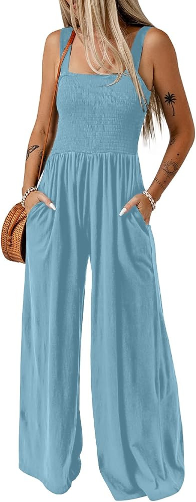 Dokotoo Women's Casual Loose Overalls Jumpsuits One Piece Sleeveless Wide Leg Long Pant Rompers W... | Amazon (US)