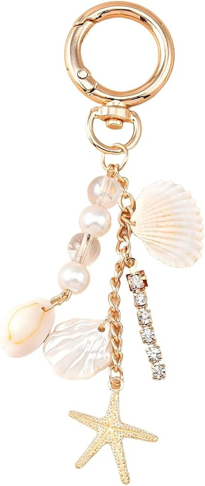 Angyape Gold Beach Keychain Cute Starfish Pearl Seashell Keychain Bag Charms Purse Charms Summer ... | Amazon (US)