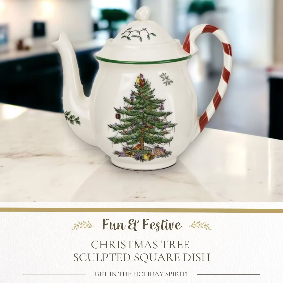 Spode Christmas Tree 32oz Teapot with Peppermint Candy Cane Handle - Earthenware, Festive Holiday... | Target