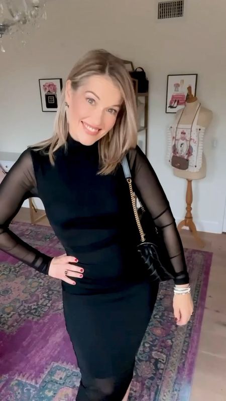 Perfect LBD ! To die fit and the perfect on trend style. Love the long sleeves for this time ot year! Love a good midi dress! Great New Years dress! On sale now ! Could not find exact shoes but listed a few similar! 

#LTKparties #LTKfindsunder100 #LTKHoliday