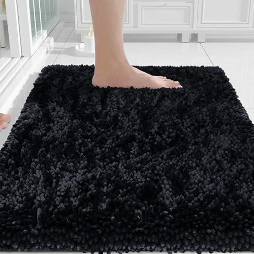 Yimobra Chenille Bathroom Rugs Non Slip, Extra Thick Soft Absorbent Bath Rug 24x17 Inch, Machine Washable Quick Dry Bath Mat for Bathroom Floor, Tub and Shower, Home Decor Accessories, Black | Amazon (US)