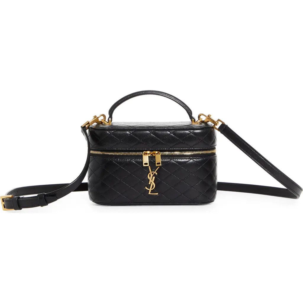 Saint Laurent Mini Gaby Quilted Leather Vanity Case in 1000 Noir at Nordstrom | Nordstrom