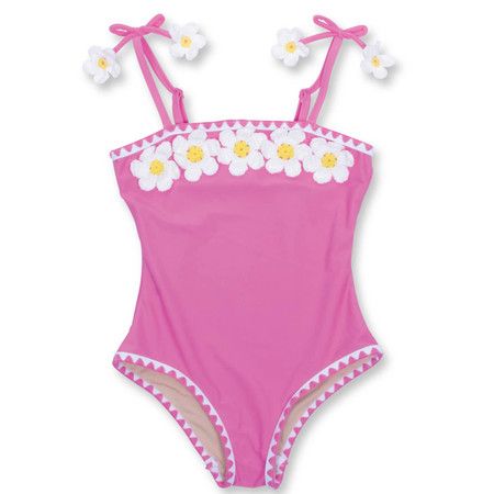 Crochet Pink Daisy One Piece Swimsuit 6m-6 | Shade Critters