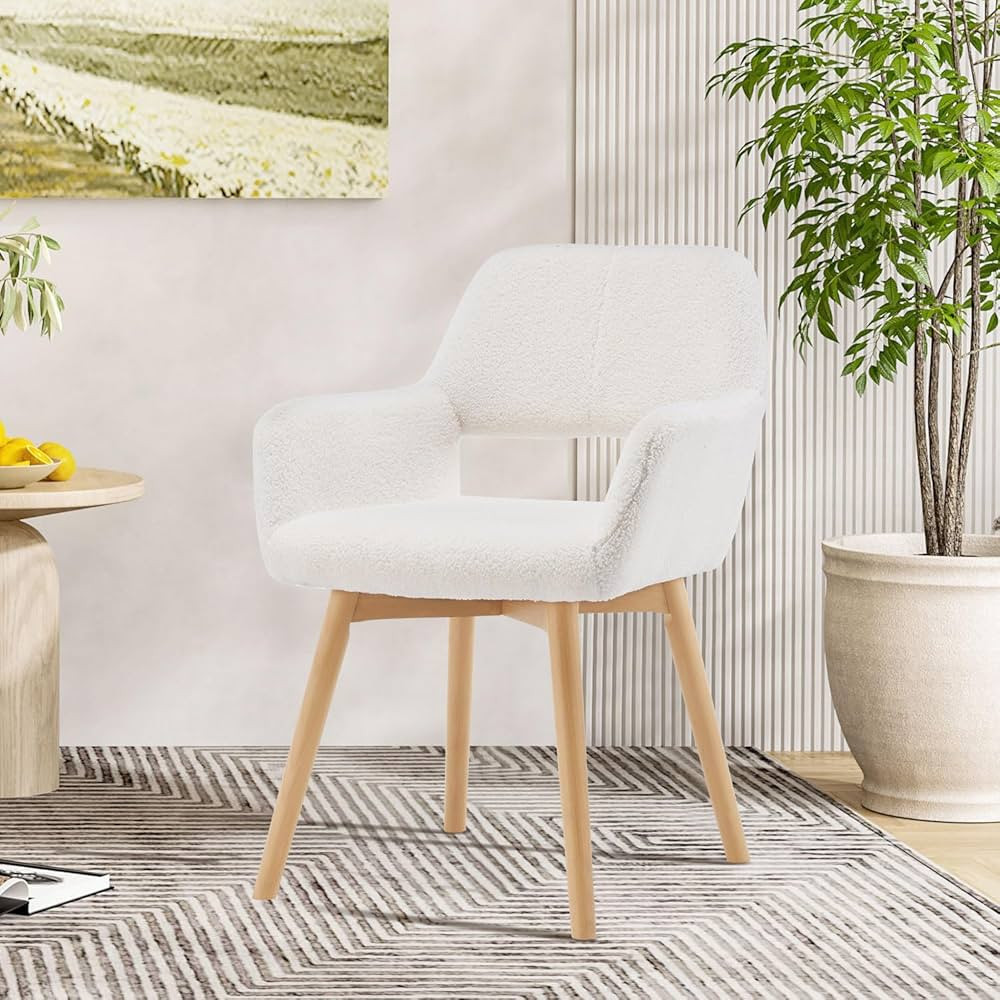 Wool White Dining Chair | Vanity Chair, Makeup Chair, Accent Chair, Arm Chair, Sofa Chair | Mid C... | Amazon (US)