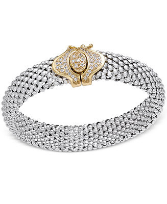 Diamond Dew Drop Popcorn Mesh Bracelet (1/2 ct. t.w.) in Sterling Silver and 14k Plated Gold | Macy's