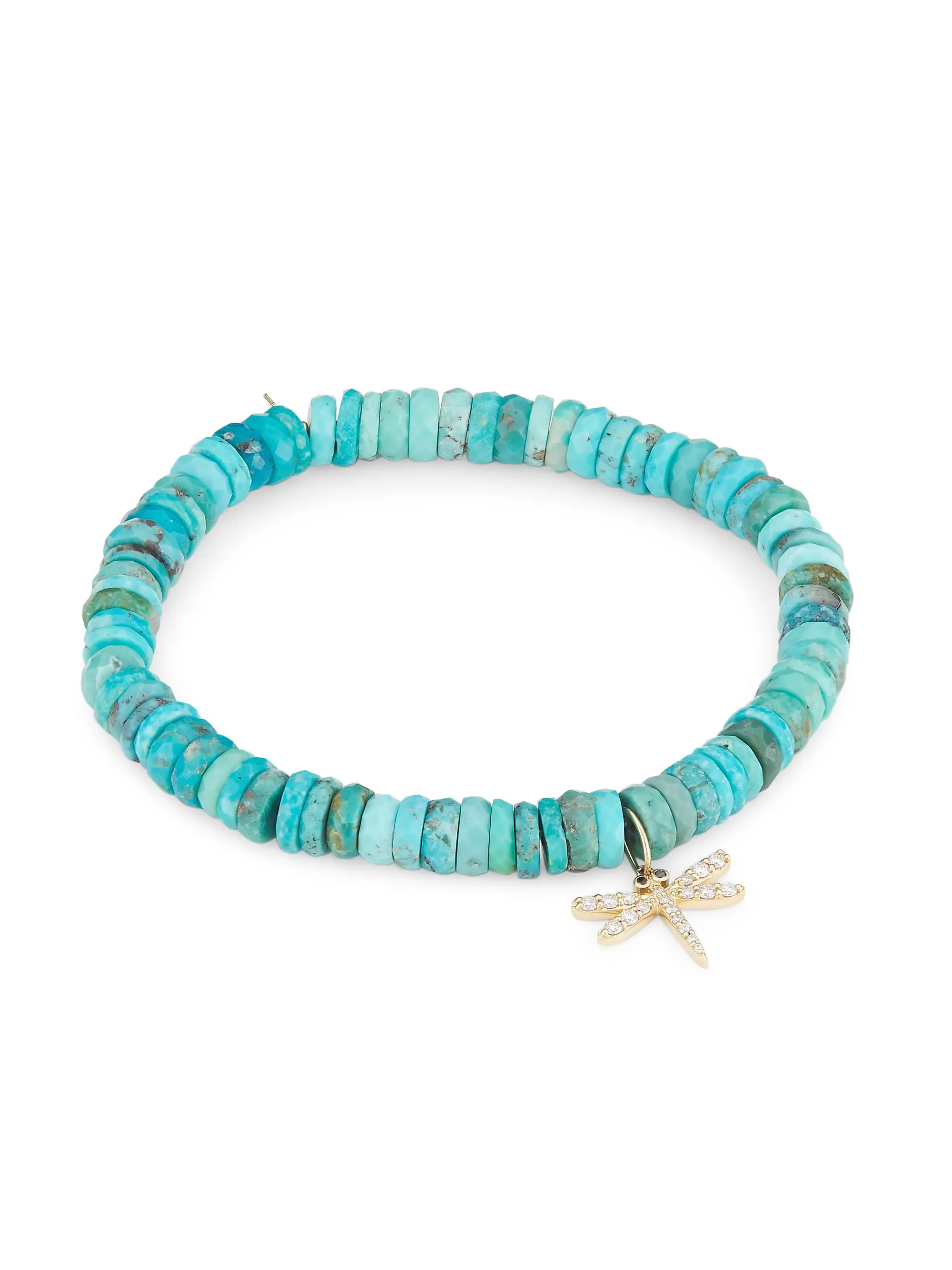 14K Yellow Gold, Turquoise, & Diamond Dragonfly Charm Bracelet | Saks Fifth Avenue