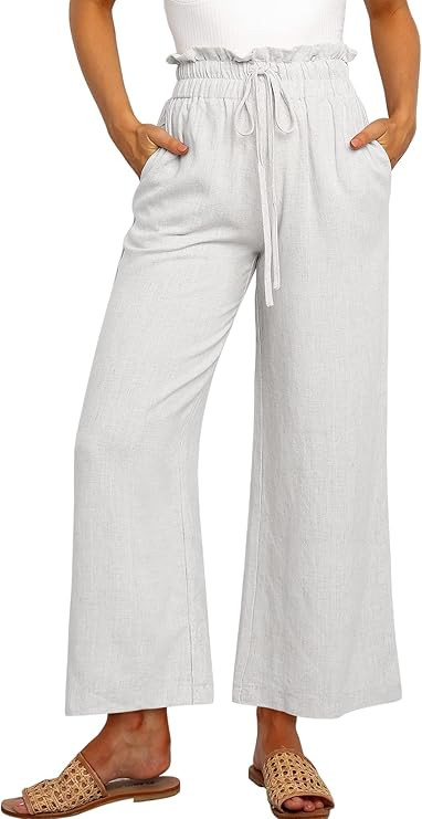 ANRABESS Women Linen Pants Casual Loose High Waist Boho Wide Leg Cropped Palazzo Beach Pants Summ... | Amazon (US)