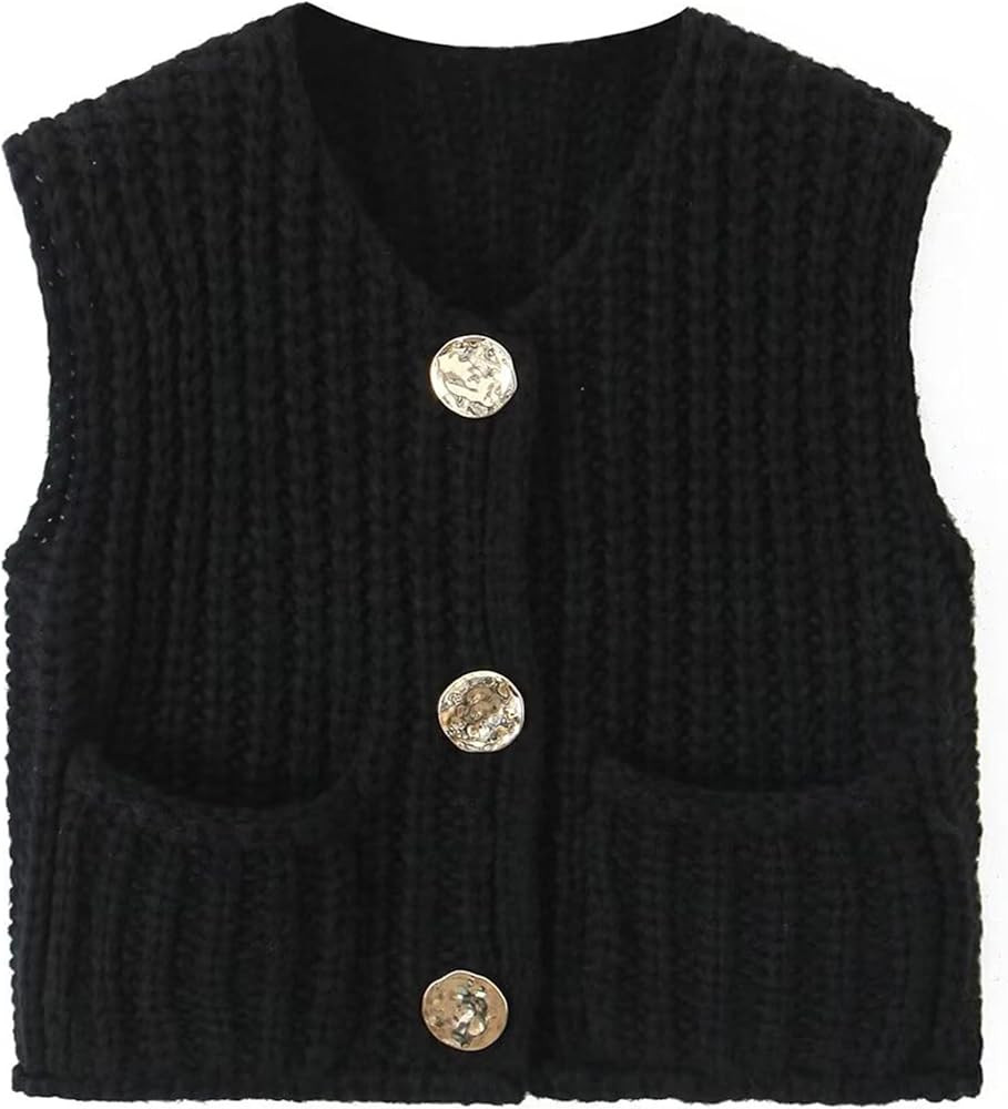 Womens Knit Vest Tops Sleeveless Cropped Chunky Sweater Vests Botton Down Lightweight Cardigan wi... | Amazon (US)