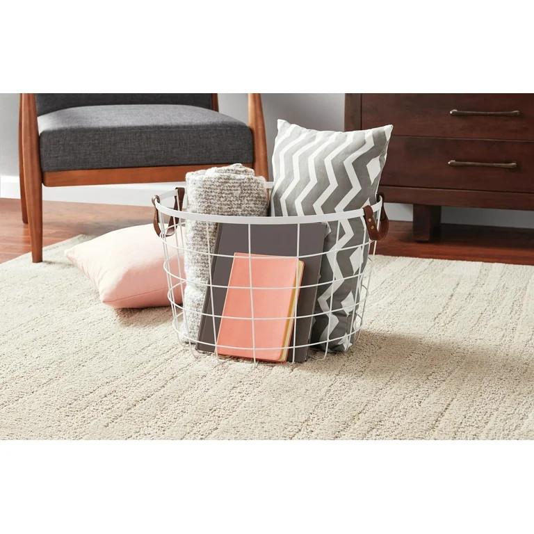 Mainstays, Round Wire Basket With Handles, Large Size, White - Walmart.com | Walmart (US)
