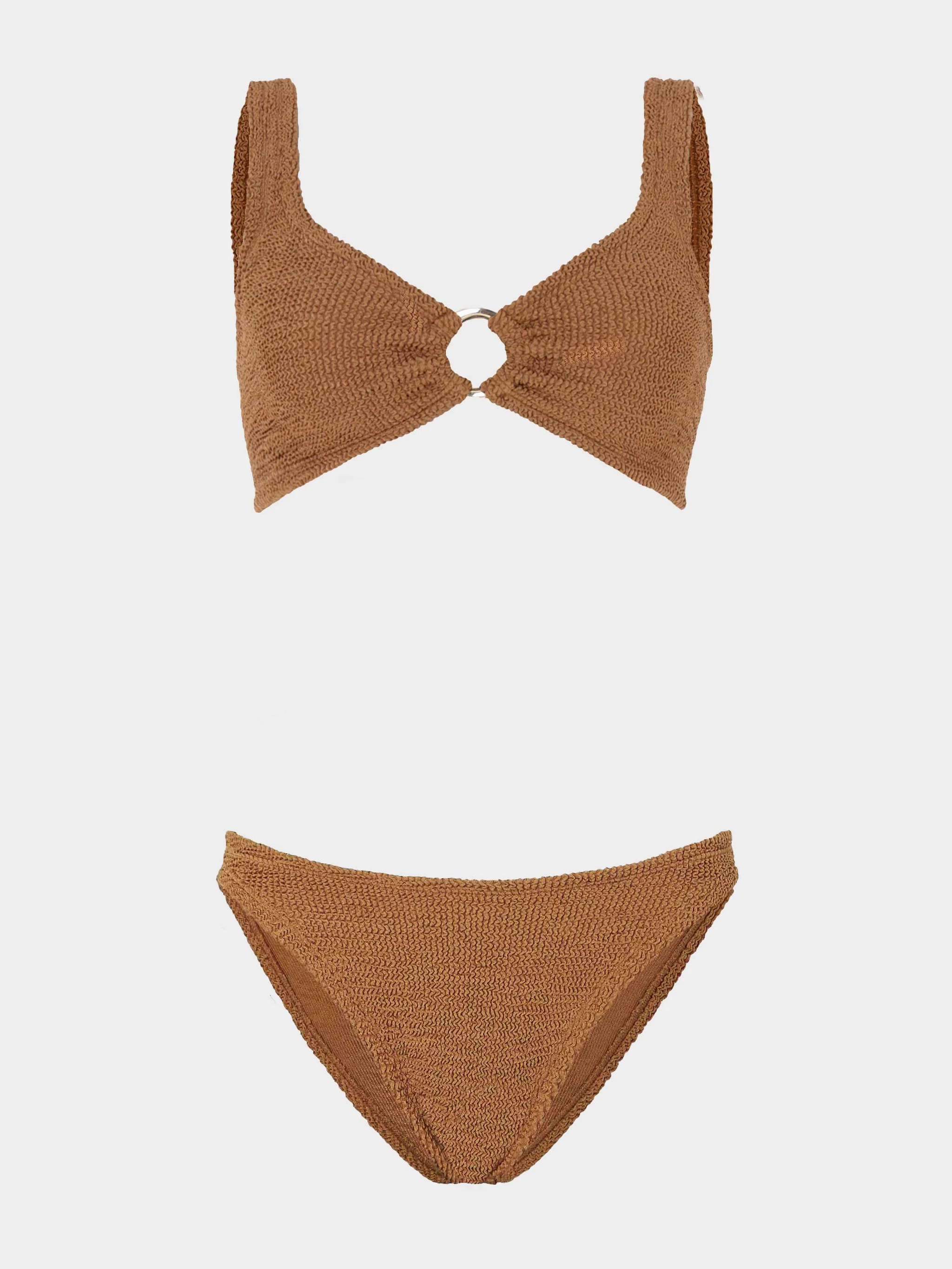 Julia With Gold Hoop Bikini - Metallic Cocoa | HUNZA G