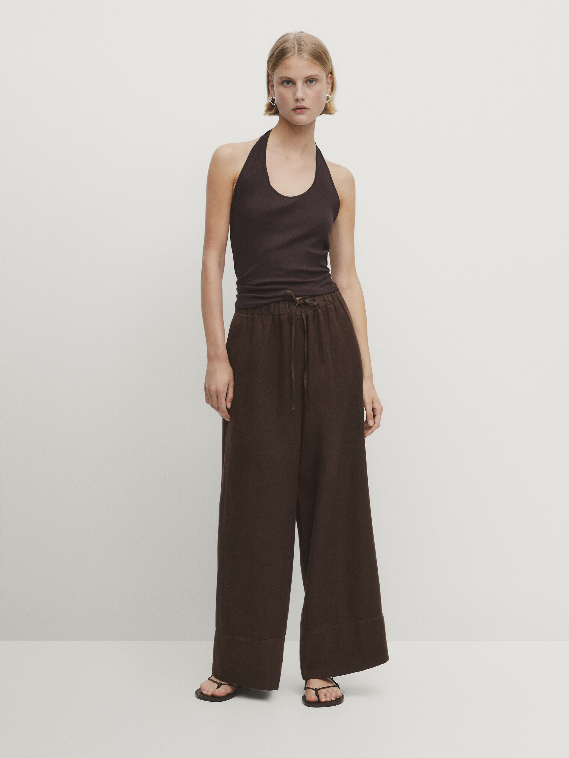 Linen palazzo joggers | Massimo Dutti US