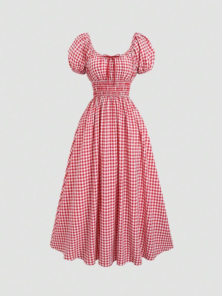 Red gingham midi  | SHEIN
