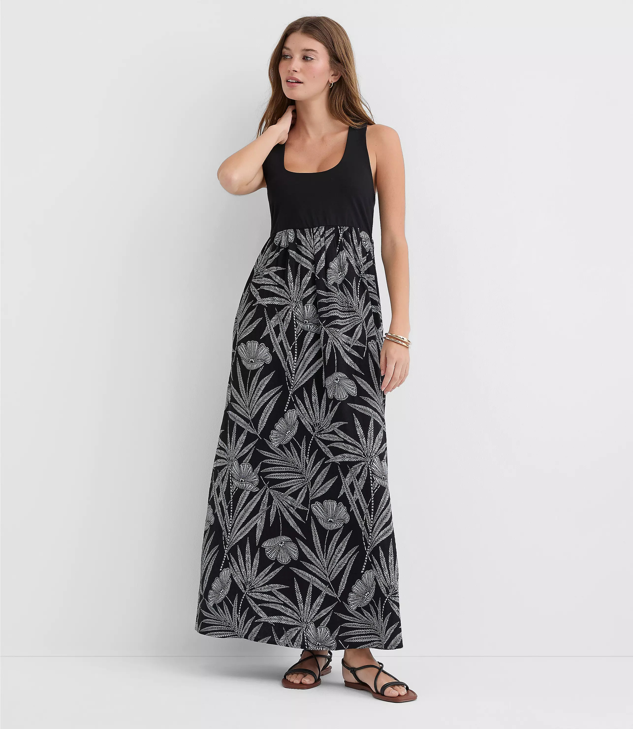 LOFT Beach Palm Mixed Media Maxi Pocket Dress | LOFT