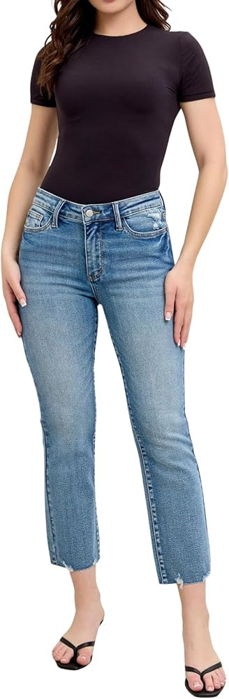 Judy Blue Mid Rise Vintage Wash Destroy Hem Kick Flare, Inseam 26" | Amazon (US)