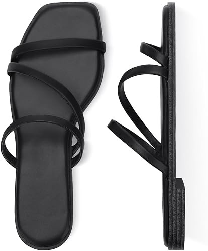 LACUONE Flat Sandals Women Square Open Toe Slides | Square open toe, slip on slides, comfortable ... | Amazon (US)