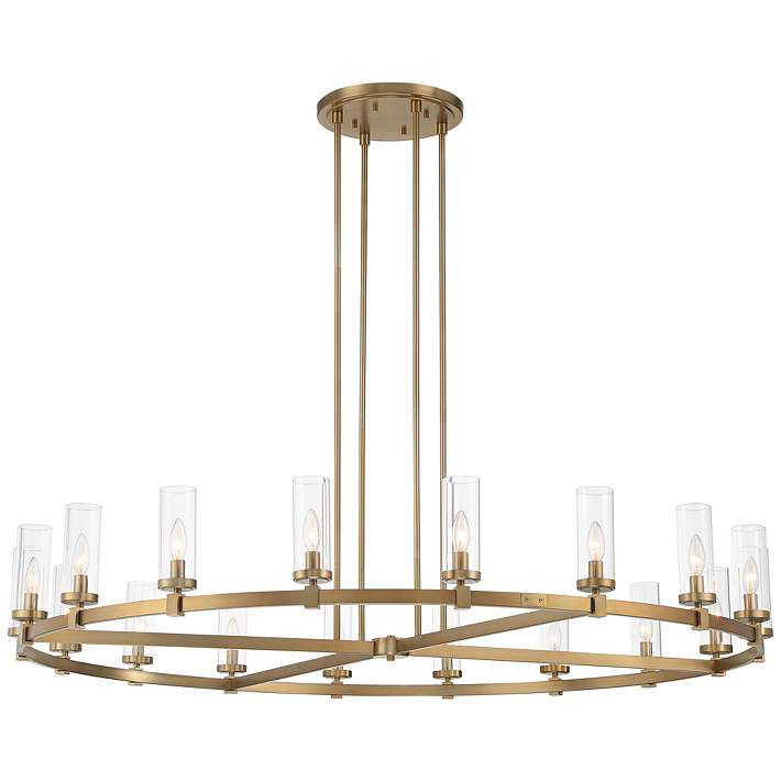 Stiffel Aron 60" Wide Brass 18-Light Wagon Wheel Chandelier - #655N1 | Lamps Plus | Lamps Plus
