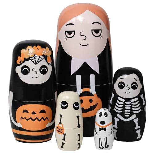 Halloween Nesting Dolls, 5Pcs 6"" Tall Russian Nesting Dolls, Handmade Matryoshka for Kids, Woode... | Amazon (US)