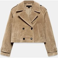 Zara - 100% Leather Double-Breasted Short Trench Coat - Light Camel - Xs - Woman | Zara US