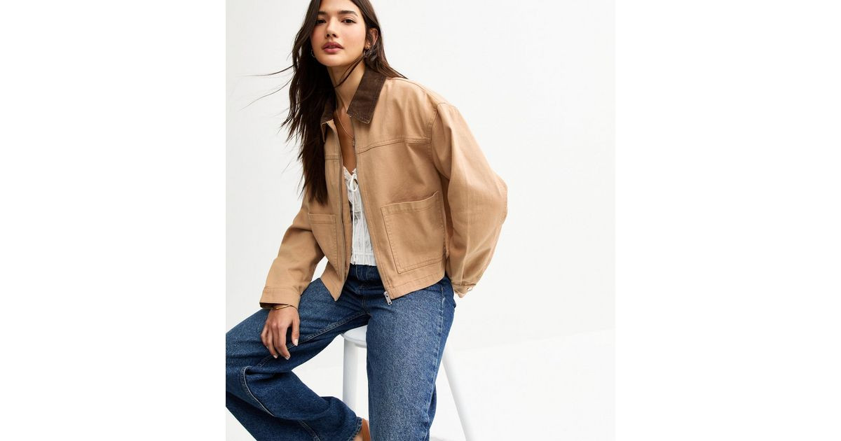 Tan Contrast Collar Barn Jacket | New Look | New Look (UK)
