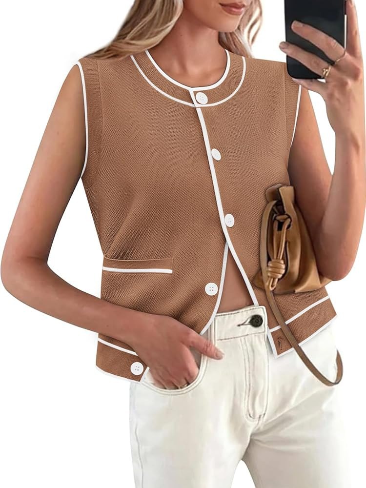 Yousify Womens Knit Tank Tops 2025 Summer Sleeveless Sweater Vest Round Neck Button Down Casual C... | Amazon (US)